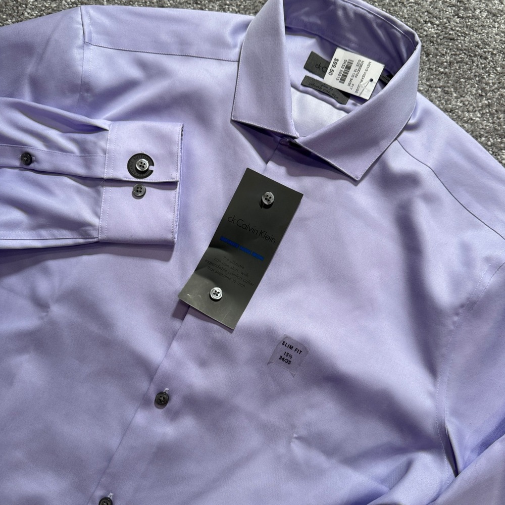 Calvin Klein Dress Shirt Mens 15.5 34/35 Purple Cotton Infinite Non Iron Slim